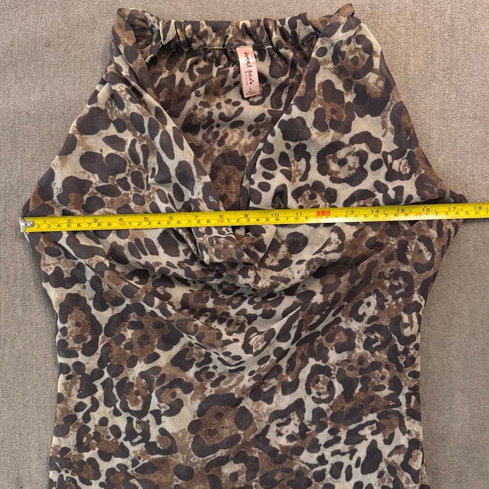 Sweet Pea Leopard Print Sheer Mesh Cowl Neck Top - Picture 5 of 5